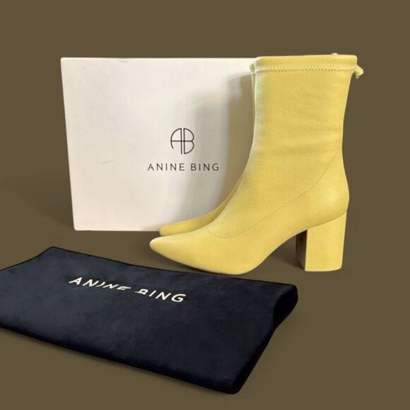 Anine Bing Chloe Yellow Leather Block Heel Boots Size 8 $450 - Picture 13 of 16